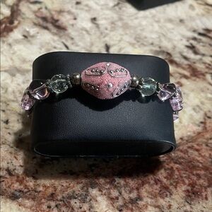 Elegant Pink Beaded Stretch Bracelet with Crystal Accents 7 in